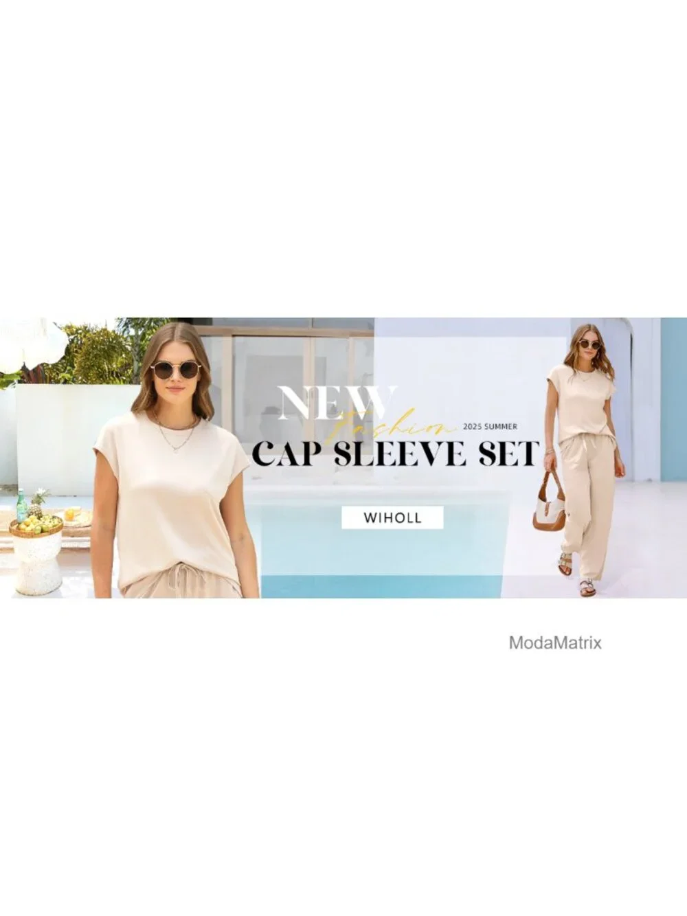 2 Piece Lounge Set Women Casual Travel Vacation Outfit Cap Sleeve Wide Leg